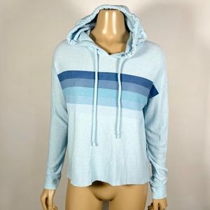 CHASER Women’s Size Medium Blue Beach Stripes Hoodie Soft Lightweight